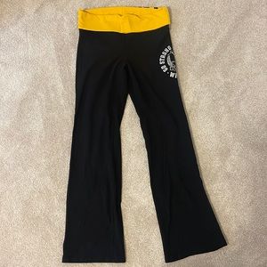 PINK yoga pants. WVU themed. Flare pant with fold over top.